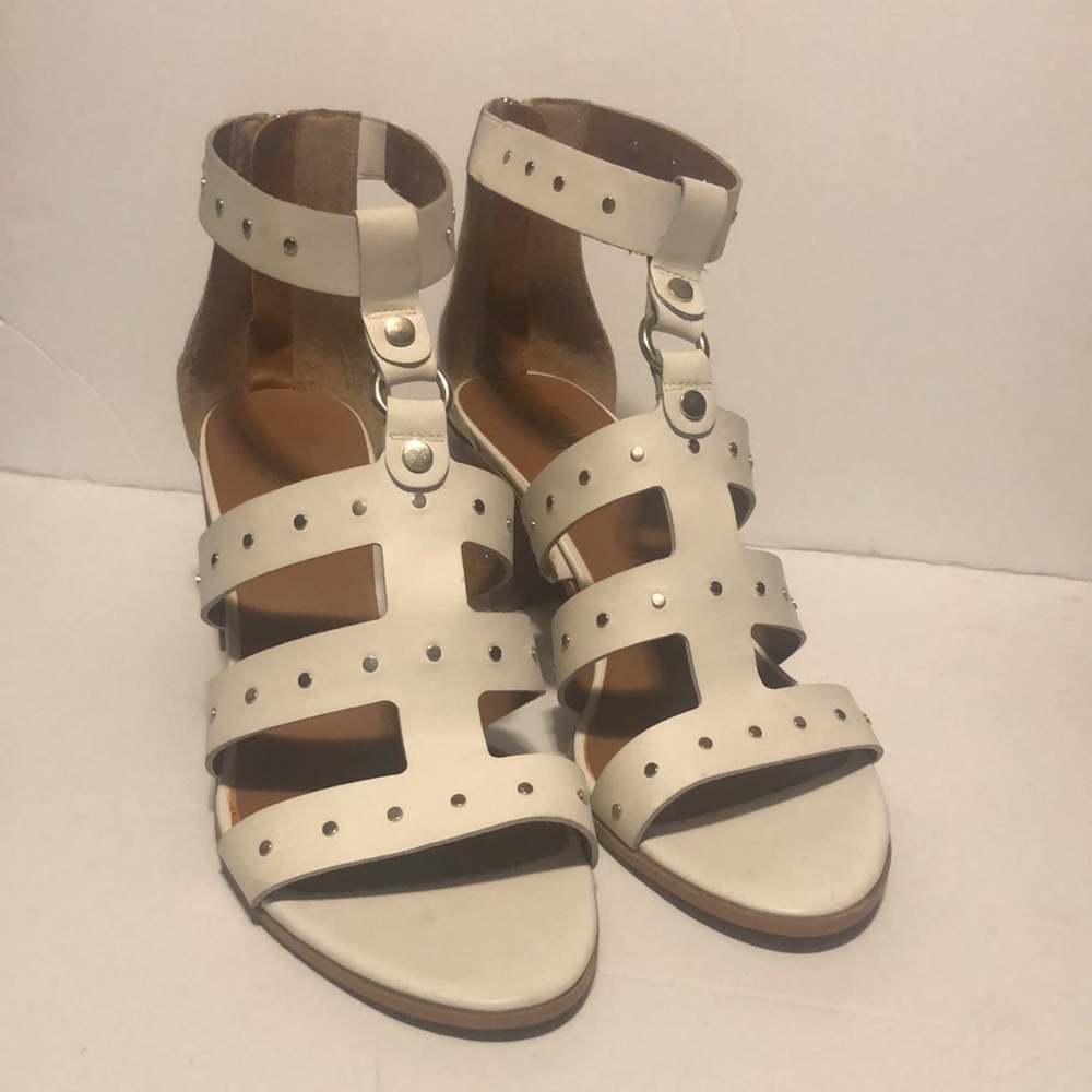 Franco Sarto White Harrington Leather Studded Gladiator Heeled Sandals